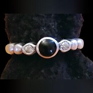Sterling Silver Black Onyx Bezel & Beaded Ring - Black